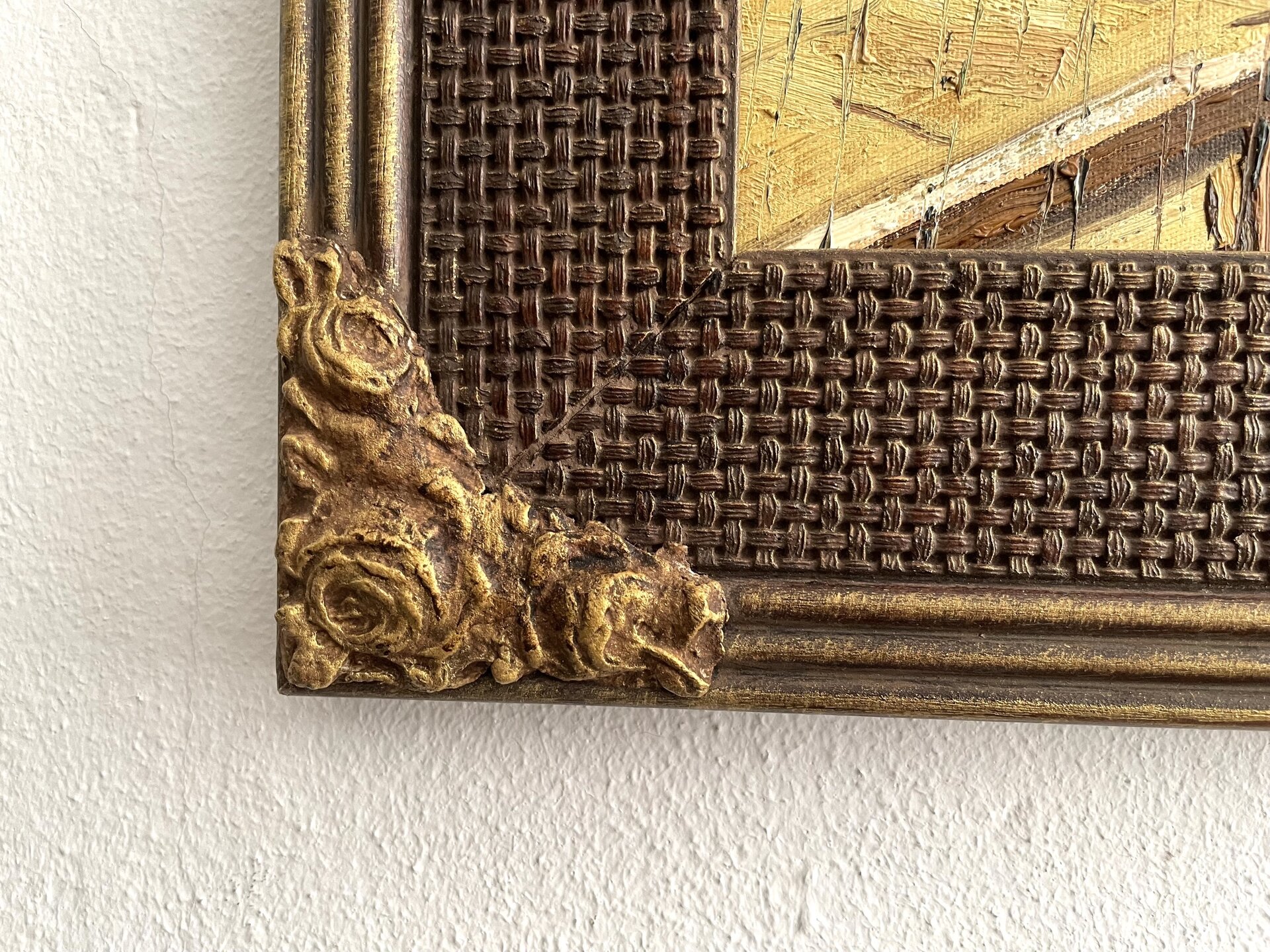 Brug in de Regen detail ingelijste Van Gogh reproductie, geschilderd in olieverf op doek