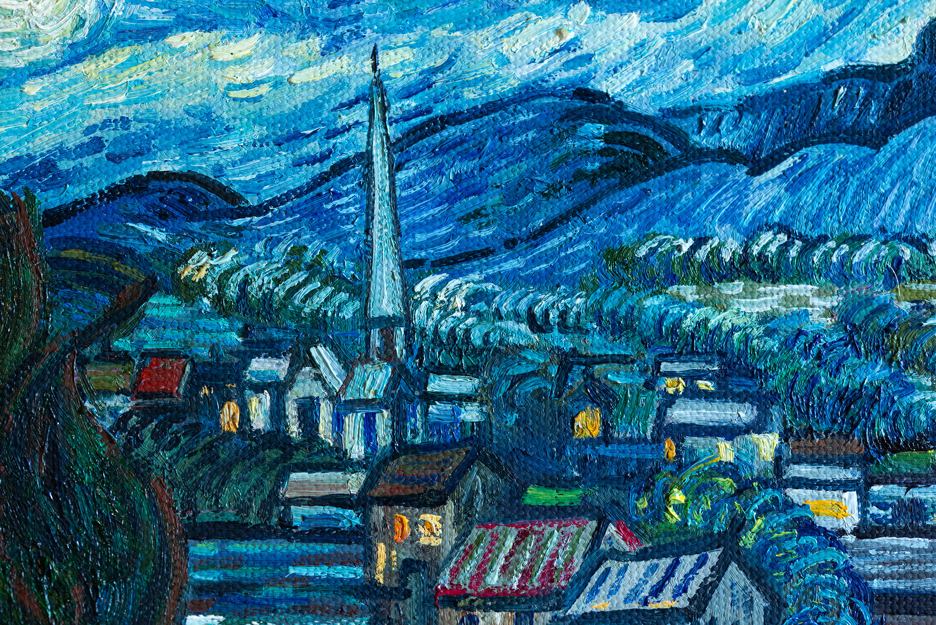 detail Starry Night framed Vincent van Gogh replica
