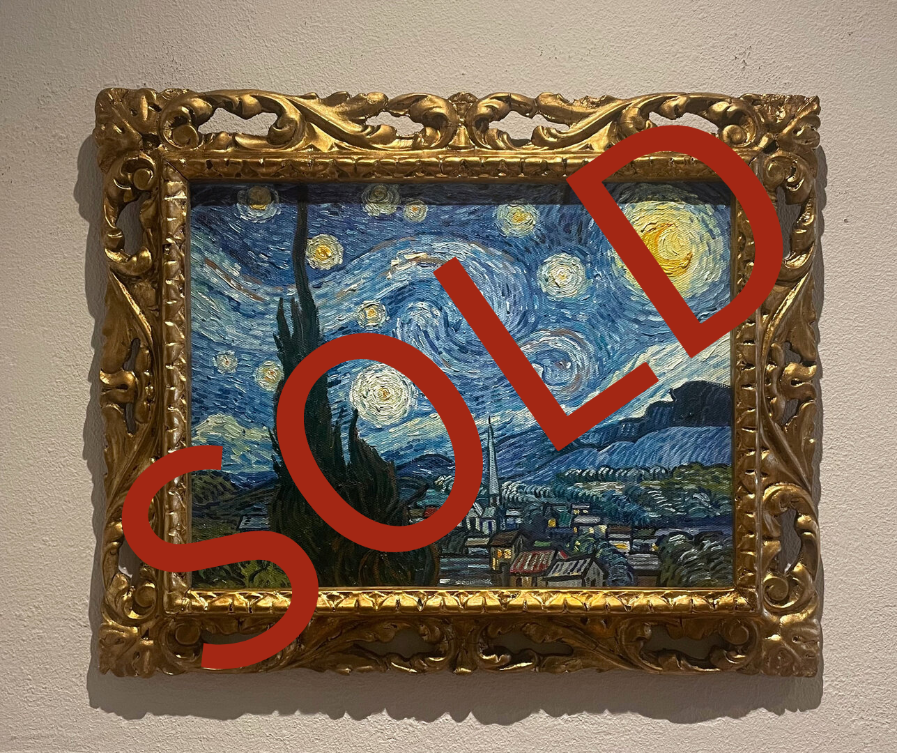 Sterrennacht Vincent van Gogh ingelijste replica, geschilderd in olieverf op doek