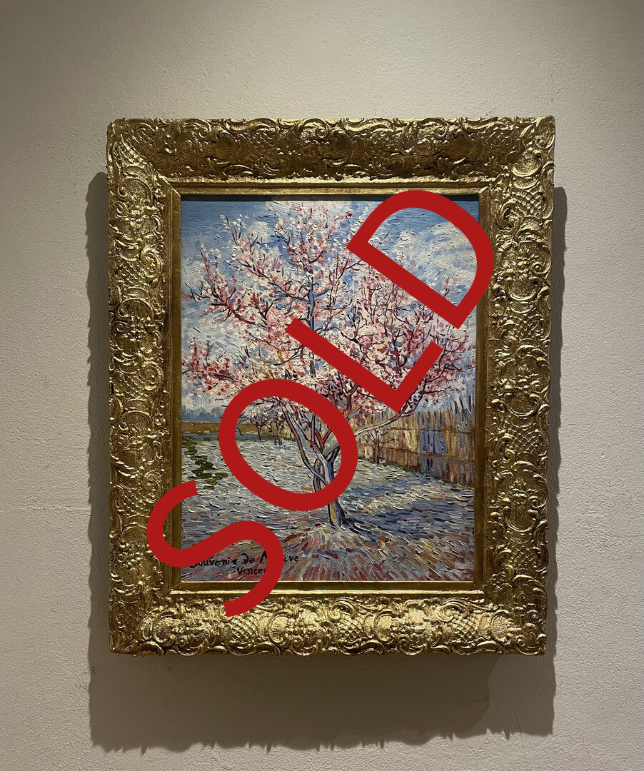 SOLD Pink Peach Tree framed Van Gogh replica