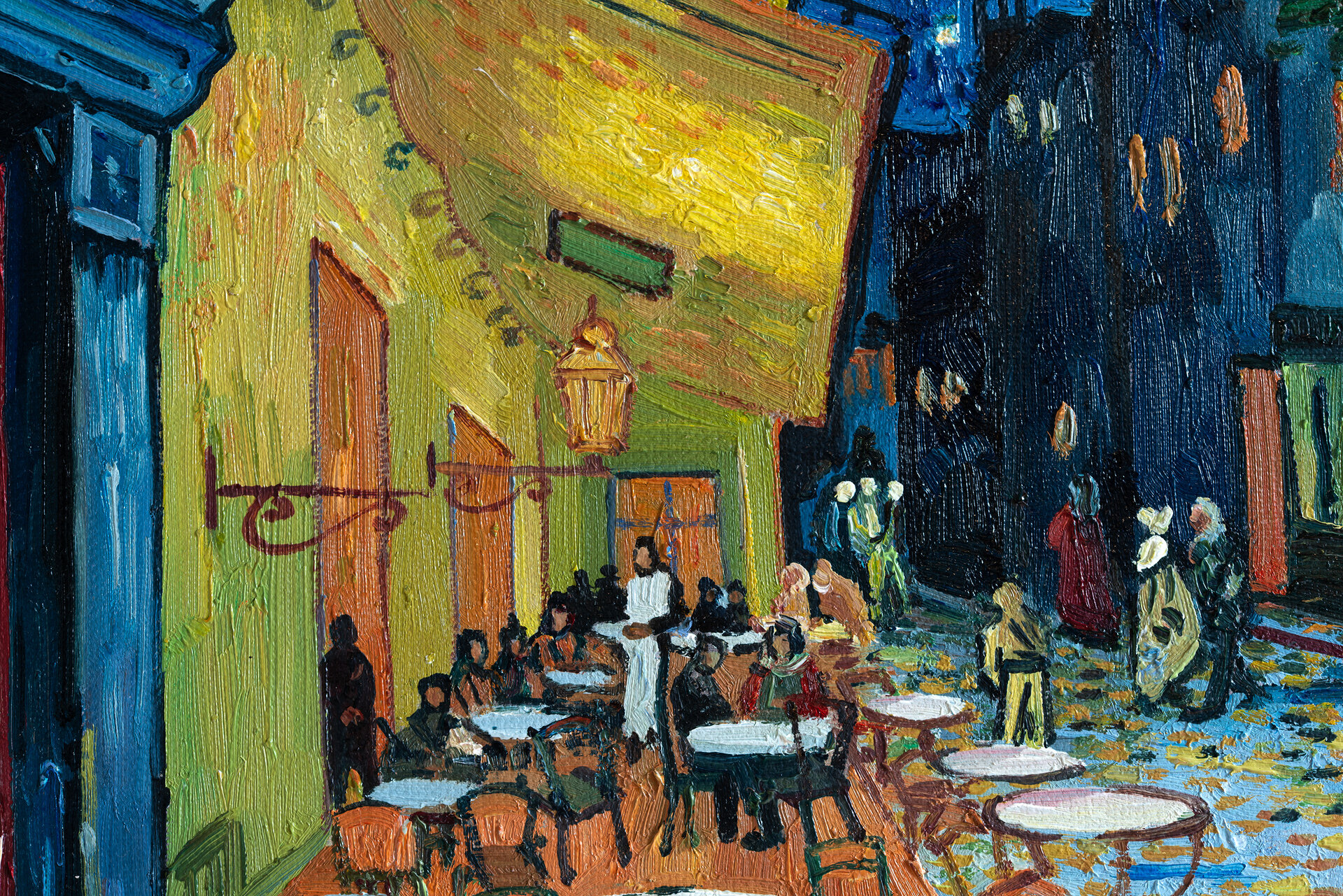 Cafe Terrace at Night framed reproduction detail