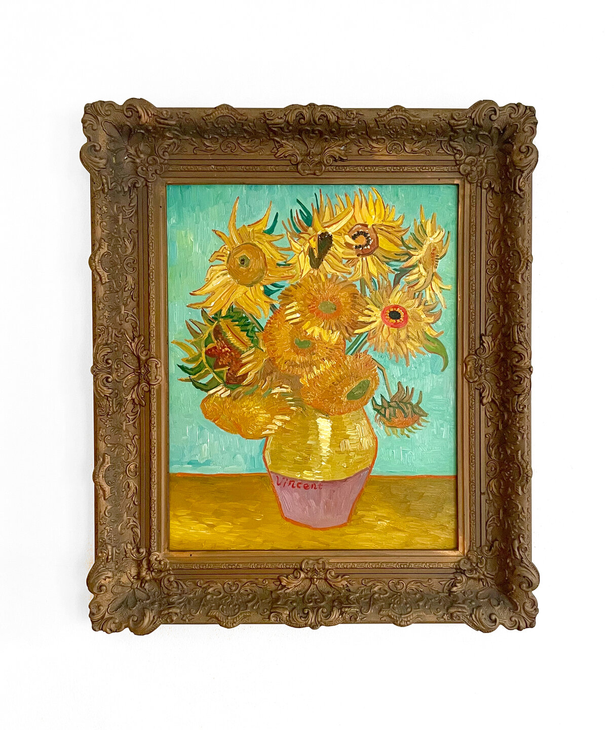 Vase With Twelve Sunflowers Van Gogh reproduction framed