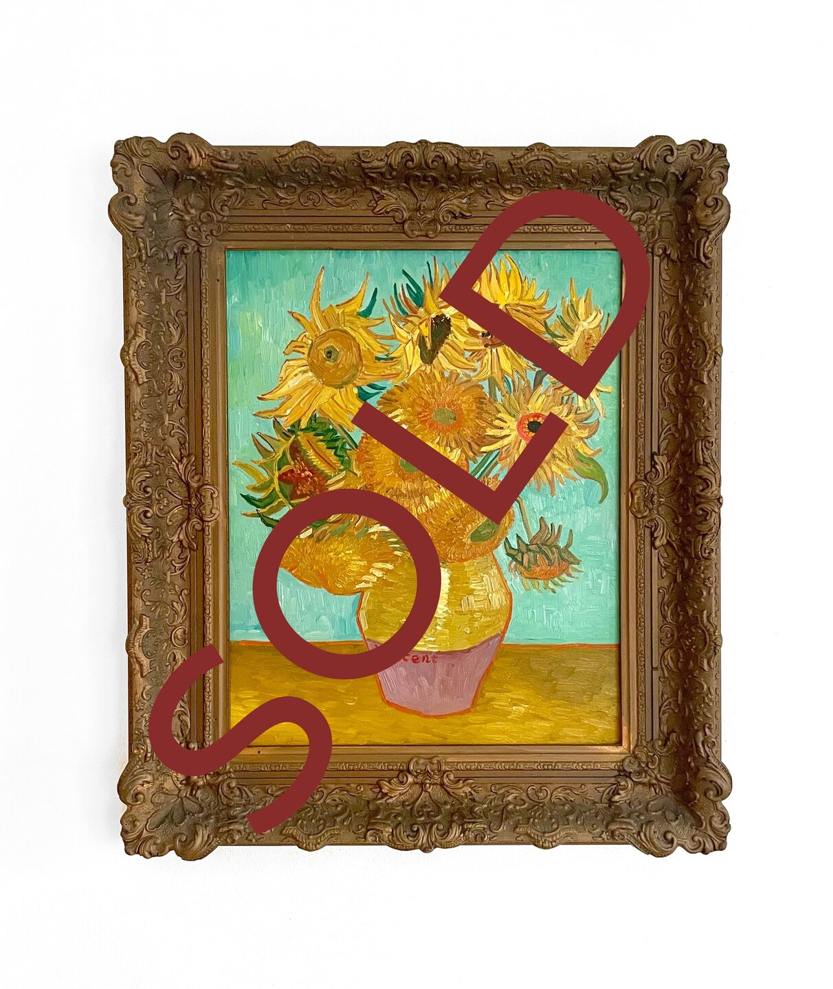 Sold Vase With Twelve Sunflowers Van Gogh reproduction framed