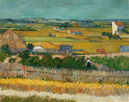 Harvest La Crau with Montmajour in the Background Van Gogh reproduction
