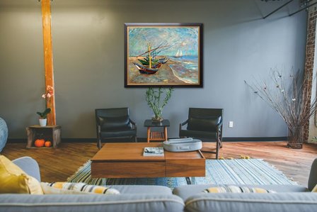 Fishing Boats on the Beach at Saintes-Maries Van Gogh replica framed