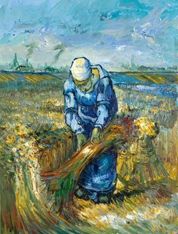 Peasant woman binding sheaves Van Gogh reproduction