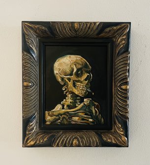 Framed Skull with burning cigarette Van gogh reproduction