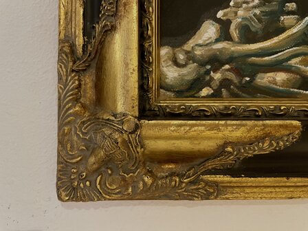 Schedel met brandende sigaret ingelijste Van Gogh replica, geschilderd in olieverf op doek