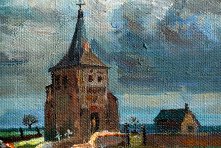 Old tower at Nuenen framed Van Gogh replica detail