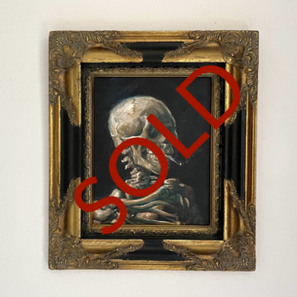 Skull with burning cigarette framed Van gogh replica