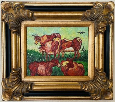 Cows framed Van Gogh reproduction