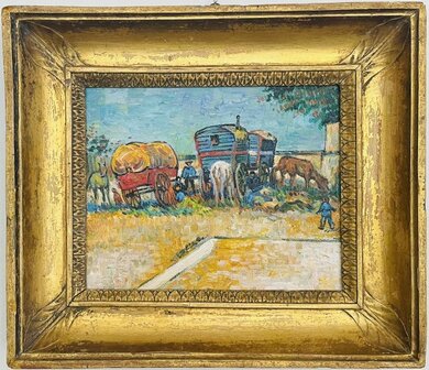Framed Encampment of Gypsies with Caravans Van Gogh reproduction