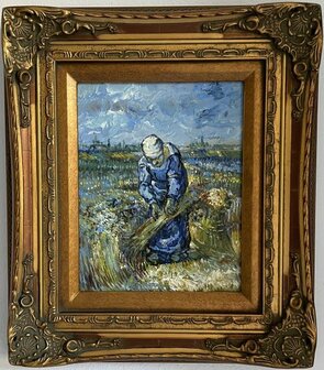 Peasant Woman binding Sheaves framed Van Gogh reproduction