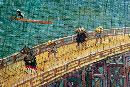 Bridge in the Rain framed Van Gogh replica detail