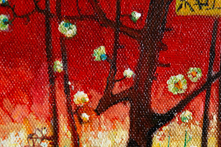 Flowering Plum Tree framed Van Gogh replica detail