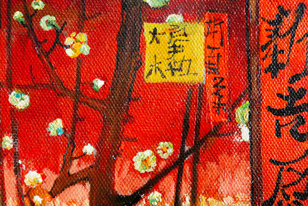 detail Flowering Plum Tree framed Van Gogh reproduction