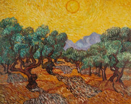 Olive Trees with Yellow Sky and Sun Van Gogh oil painting reproduction