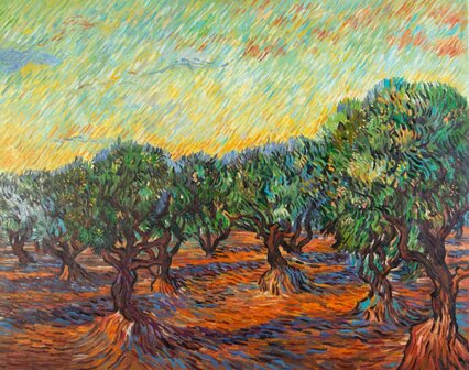 Olive Grove with Orange Sky Van Gogh oil painting reproduction