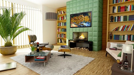 Interior with Four Cut Sunflowers
