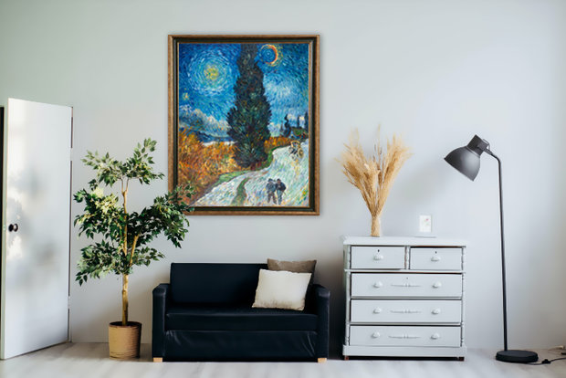 Road with Cypress and Star Van Gogh reproduction in interior