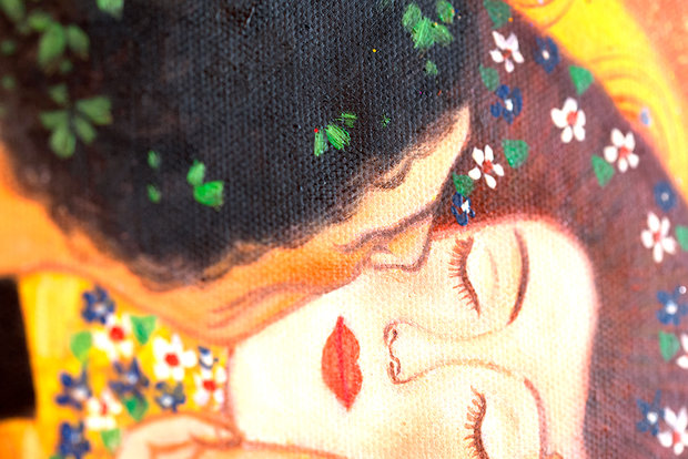 De Kus Klimt reproductie, geschilderd in olieverf op doek