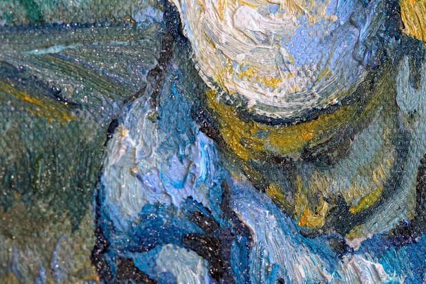 Peasant woman binding sheaves Van Gogh reproduction detail
