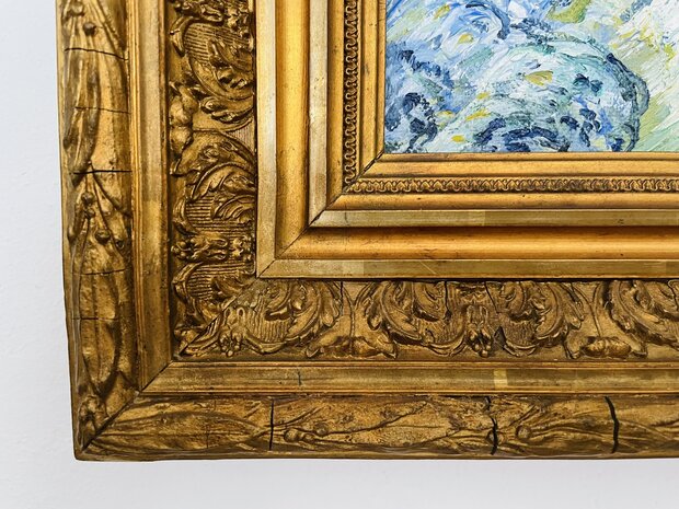 Rotsen met Eik ingelijste Van Gogh reproductie, geschilderd in olieverf op doek
