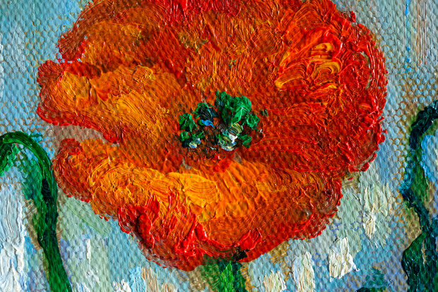 Butterflies and Poppies framed Van Gogh replica detail