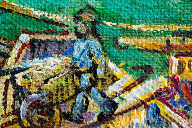 Quay with Men Unloading Sand Barges framed Van Gogh replica detail