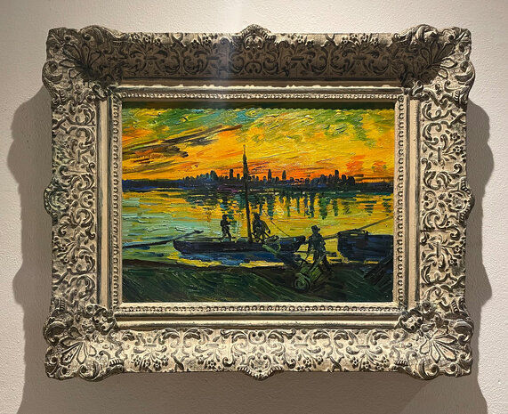 Men Unloading Coal Barges framed Van Gogh reproduction