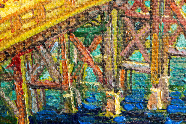 Bridge in the Rain framed Van Gogh reproduction detail