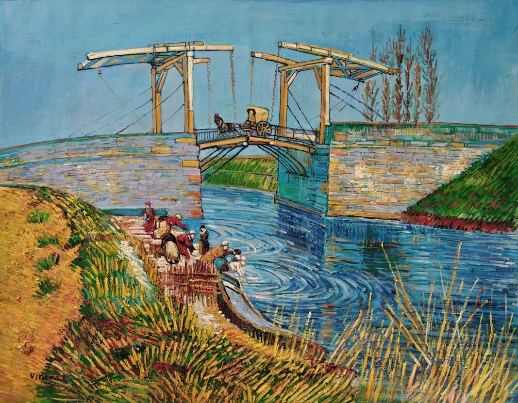 Langlois Bridge at Arles with Women Washing Van Gogh reproduction