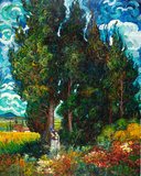Cypresses with two figures Van Gogh reproduction