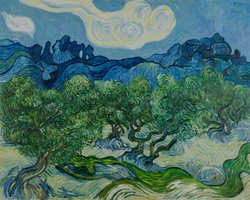 Olijfbomen in Berglandschap Van Gogh reproductie, geschilderd in olieverf op doek