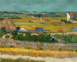 De Oogst bij La Crau Van Gogh reproductie, geschilderd in olieverf op doek
