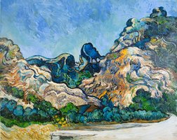 Berglandschap bij Saint-Rémy Van Gogh reproductie, geschilderd in olieverf op doek