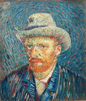 Zelfportret met Grijze Vilthoed Van Gogh reproductie, geschilderd in olieverf op doek
