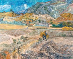 Ommuurd Veld met Boer Van Gogh reproductie, geschilderd in olieverf op doek