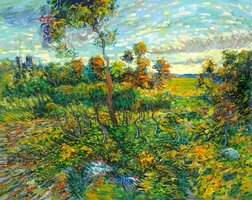 Zonsondergang bij Montmajour Van Gogh reproductie, geschilderd in olieverf op doek