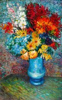 Bloemen in een blauwe Vaas Van Gogh reproductie, geschilderd in olieverf op doek