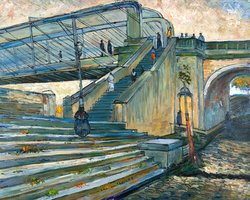 De Trinquetaille Brug Van Gogh reproductie, geschilderd in olieverf op doek