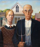 American Gothic Grant Wood reproductie, geschilderd in olieverf op doek