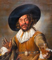 De Vrolijke drinker Frans Hals reproductie, geschilderd in olieverf op doek