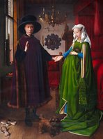 Portret van Giovanni Arnolfini en zijn vrouw reproductie Jan van Eyck, geschilderd in olieverf op doek