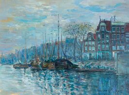 Gezicht op Amsterdam Claude Monet reproductie, geschilderd in olieverf op doek