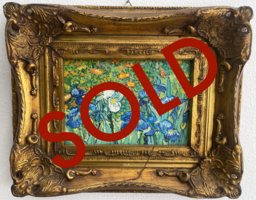 Irissen detail ingelijste Van Gogh reproductie, geschilderd in olieverf op doek