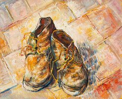 Schoenen Van Gogh replica, geschilderd in olieverf op doek
