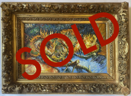 Vier afgesneden Zonnebloemen ingelijste Van Gogh reproductie, geschilderd in olieverf op doek