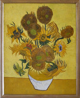 Vaas met 15 Zonnebloemen door Cees van Loon Van Gogh replica, geschilderd in olieverf op doek