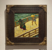 Brug in de Regen detail ingelijste Van Gogh reproductie, geschilderd in olieverf op doek